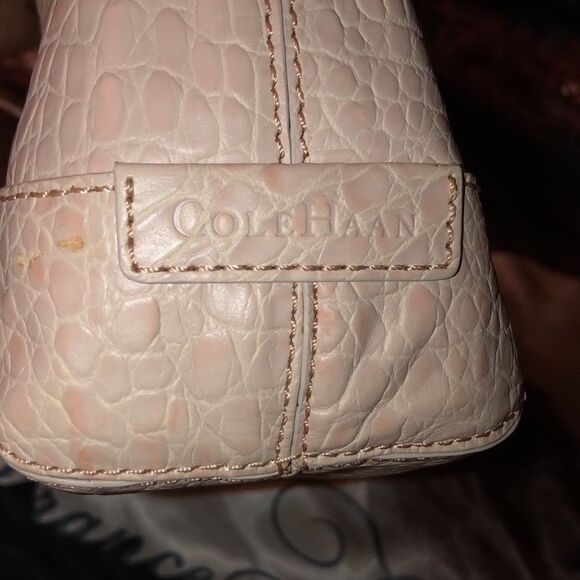 Cole Haan Mini Satchel Croc Print Embossed Leather Blush Pink Nude - Picture 7 of 16